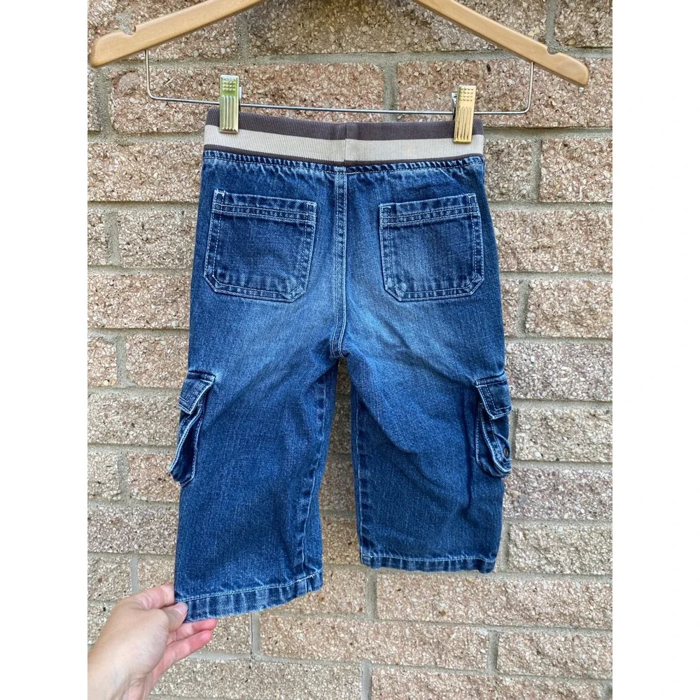 Gymboree Cargo Pants Denim Elastic Waist 18-24 Months Blue Utility Jeans Kids